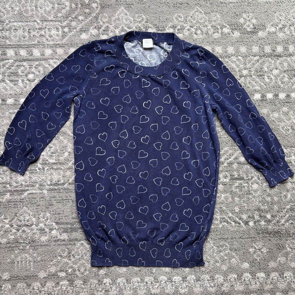 J. Crew Vintage Y2K Women's Whimsical Heart Print Cotton Sweater XXS Blue